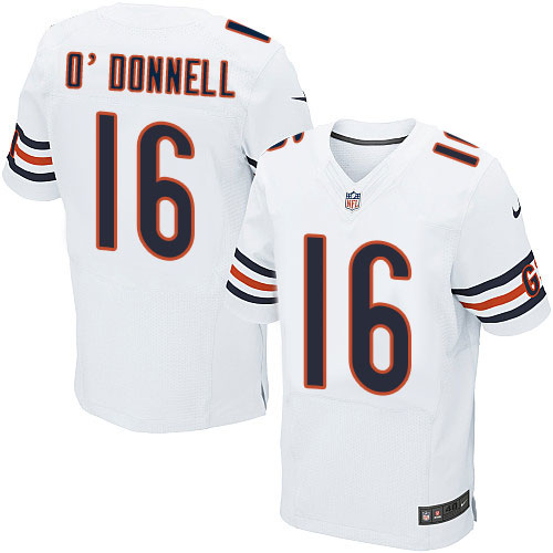 Men's Elite Pat O'Donnell Nike Jersey White Road - #16 NFL Chicago Bears